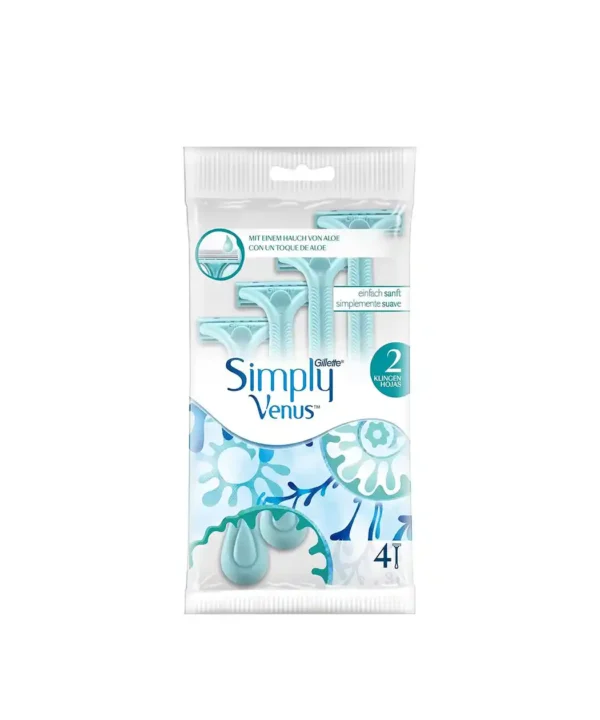 Venus 2 Disposable 4 Razor For Women pack containing 4 blue razors with moisture strip